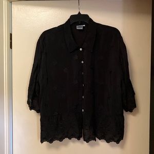 Johnny Was beautiful black embroidered blouse